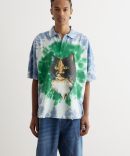 Cat Print Tie Dye Polo Shirt