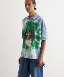 Cat Print Tie Dye Polo Shirt
