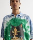 Cat Print Tie Dye Polo Shirt